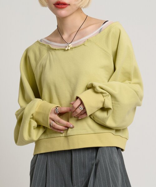 w closet(ダブルクローゼット)の「シアーワンショルスウェット(Tシャツ/カットソー・レディース・アイボリー/グリーン/グレー・FREE)」の3枚目の写真