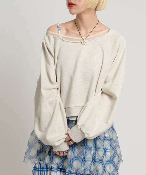 w closet(ダブルクローゼット)の「シアーワンショルスウェット(Tシャツ/カットソー・レディース・アイボリー/グリーン/グレー・FREE)」の1枚目の写真