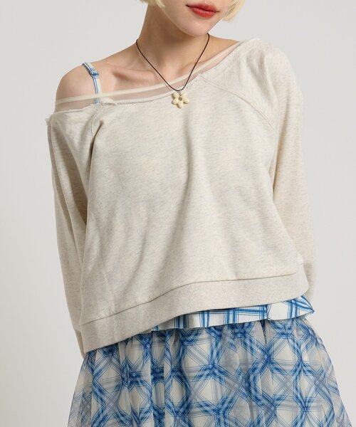 w closet(ダブルクローゼット)の「シアーワンショルスウェット(Tシャツ/カットソー・レディース・アイボリー/グリーン/グレー・FREE)」の4枚目の写真