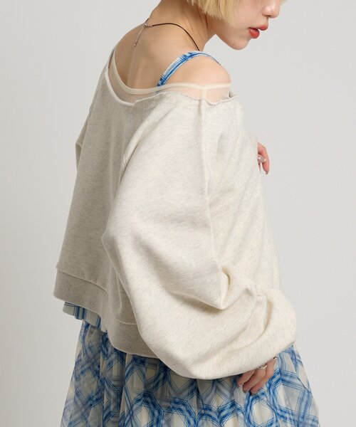 w closet(ダブルクローゼット)の「シアーワンショルスウェット(Tシャツ/カットソー・レディース・アイボリー/グリーン/グレー・FREE)」の5枚目の写真