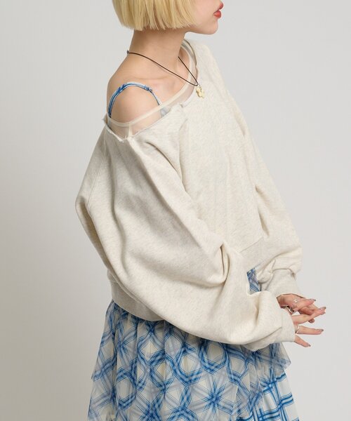 w closet(ダブルクローゼット)の「シアーワンショルスウェット(Tシャツ/カットソー・レディース・アイボリー/グリーン/グレー・FREE)」の6枚目の写真