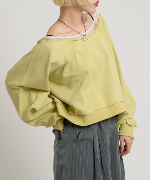 w closet(ダブルクローゼット)の「シアーワンショルスウェット(Tシャツ/カットソー・レディース・アイボリー/グリーン/グレー・FREE)」の9枚目の写真