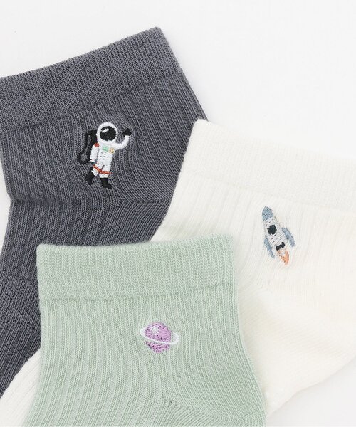 petit main（プティマイン）の「宇宙柄ショートソックス2P（ソックス/靴下・キッズ・グレー/オフホワイト/ミント・M(16-18cm)/11-13cm/L(18-20cm)/S(13-15cm)）」の9枚目の写真
