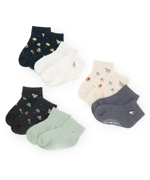 petit main（プティマイン）の「宇宙柄ショートソックス2P（ソックス/靴下・キッズ・グレー/オフホワイト/ミント・M(16-18cm)/11-13cm/L(18-20cm)/S(13-15cm)）」の5枚目の写真