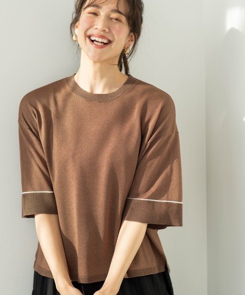 SHOO・LA・RUE(シューラルー)の「配色ラインニットTシャツ(ニット/セーター・レディース・ブルー系その他/ブラック/ピンク/ダークブラウン/ホワイト/チャコールグレー・00)」の5枚目の写真
