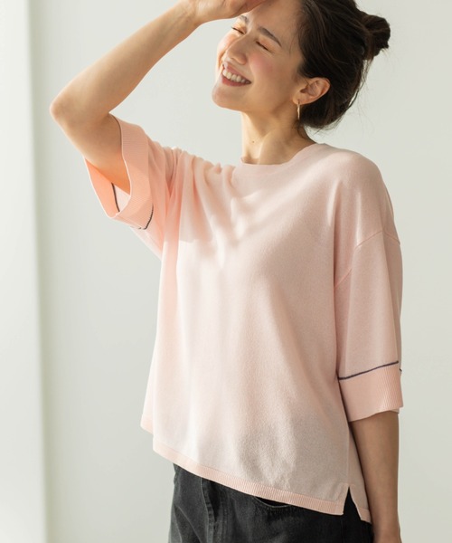 SHOO・LA・RUE(シューラルー)の「配色ラインニットTシャツ(ニット/セーター・レディース・ブルー系その他/ブラック/ピンク/ダークブラウン/ホワイト/チャコールグレー・00)」の6枚目の写真