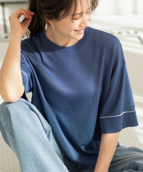 SHOO・LA・RUE(シューラルー)の「配色ラインニットTシャツ(ニット/セーター・レディース・ブルー系その他/ブラック/ピンク/ダークブラウン/ホワイト/チャコールグレー・00)」の7枚目の写真