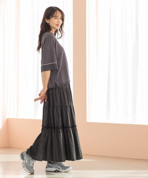 SHOO・LA・RUE(シューラルー)の「配色ラインニットTシャツ(ニット/セーター・レディース・ブルー系その他/ブラック/ピンク/ダークブラウン/ホワイト/チャコールグレー・00)」の16枚目の写真