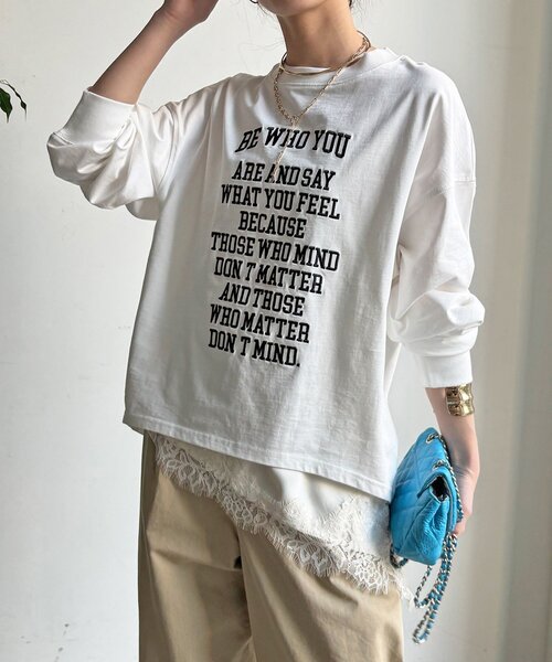 DouDou（ドゥドゥ）の「【WEB限定】コットンロゴTEE（Tシャツ/カットソー・レディース・チャコールグレー/オフホワイト/ベージュ・FREE）」の2枚目の写真
