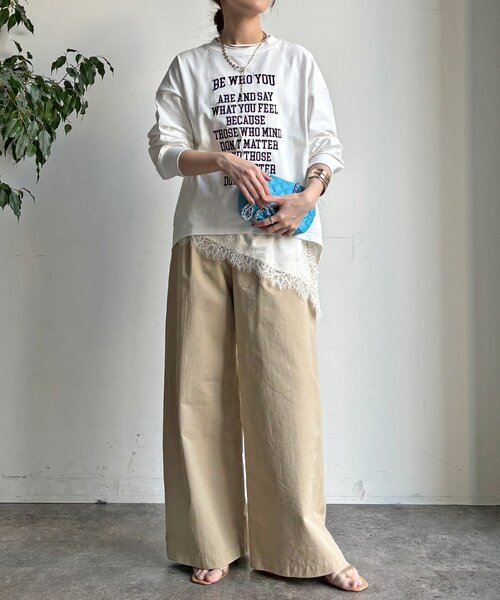 DouDou（ドゥドゥ）の「【WEB限定】コットンロゴTEE（Tシャツ/カットソー・レディース・チャコールグレー/オフホワイト/ベージュ・FREE）」の7枚目の写真