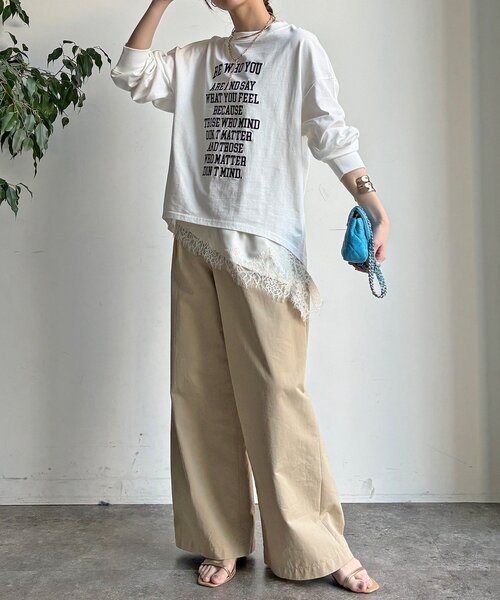 DouDou（ドゥドゥ）の「【WEB限定】コットンロゴTEE（Tシャツ/カットソー・レディース・チャコールグレー/オフホワイト/ベージュ・FREE）」の6枚目の写真