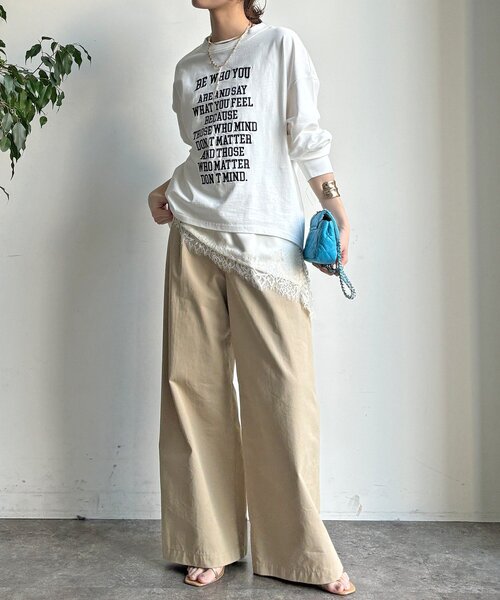 DouDou（ドゥドゥ）の「【WEB限定】コットンロゴTEE（Tシャツ/カットソー・レディース・チャコールグレー/オフホワイト/ベージュ・FREE）」の5枚目の写真