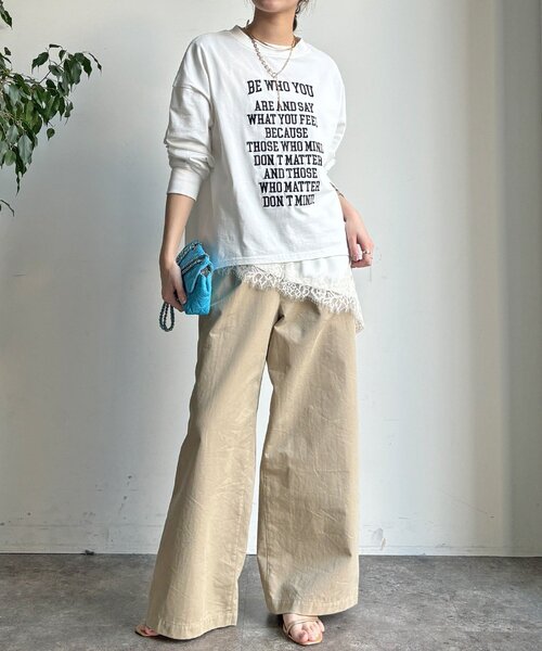DouDou（ドゥドゥ）の「【WEB限定】コットンロゴTEE（Tシャツ/カットソー・レディース・チャコールグレー/オフホワイト/ベージュ・FREE）」の4枚目の写真