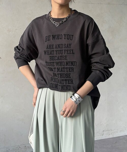 DouDou（ドゥドゥ）の「【WEB限定】コットンロゴTEE（Tシャツ/カットソー・レディース・チャコールグレー/オフホワイト/ベージュ・FREE）」の10枚目の写真
