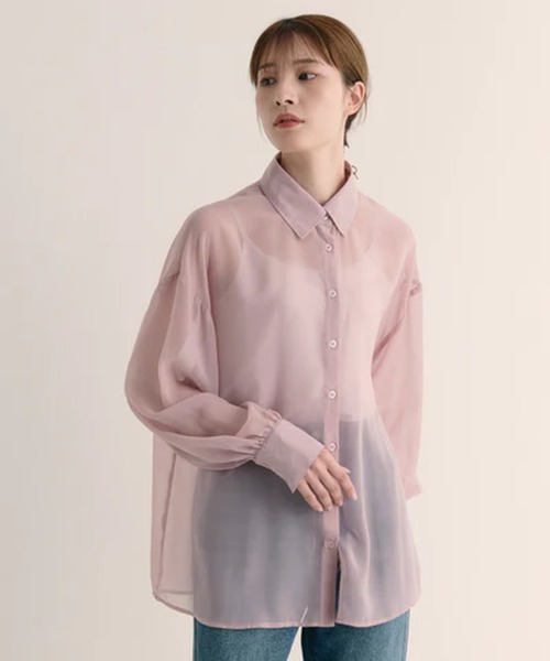 merrylatte(メリーラテ)の「シアービッグシャツ【IROHANI】(シャツ/ブラウス・レディース・ブラック/ピンク/ブルー/オレンジ/ホワイト・FREE)」の5枚目の写真