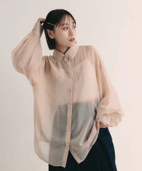 merrylatte(メリーラテ)の「シアービッグシャツ【IROHANI】(シャツ/ブラウス・レディース・ブラック/ピンク/ブルー/オレンジ/ホワイト・FREE)」の2枚目の写真