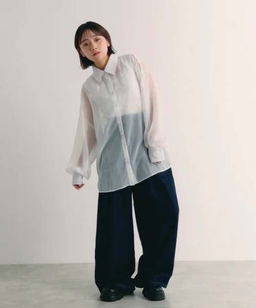 merrylatte(メリーラテ)の「シアービッグシャツ【IROHANI】(シャツ/ブラウス・レディース・ブラック/ピンク/ブルー/オレンジ/ホワイト・FREE)」の7枚目の写真