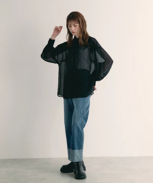 merrylatte(メリーラテ)の「シアービッグシャツ【IROHANI】(シャツ/ブラウス・レディース・ブラック/ピンク/ブルー/オレンジ/ホワイト・FREE)」の11枚目の写真