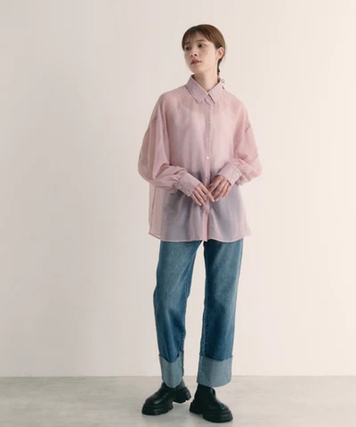 merrylatte(メリーラテ)の「シアービッグシャツ【IROHANI】(シャツ/ブラウス・レディース・ブラック/ピンク/ブルー/オレンジ/ホワイト・FREE)」の18枚目の写真