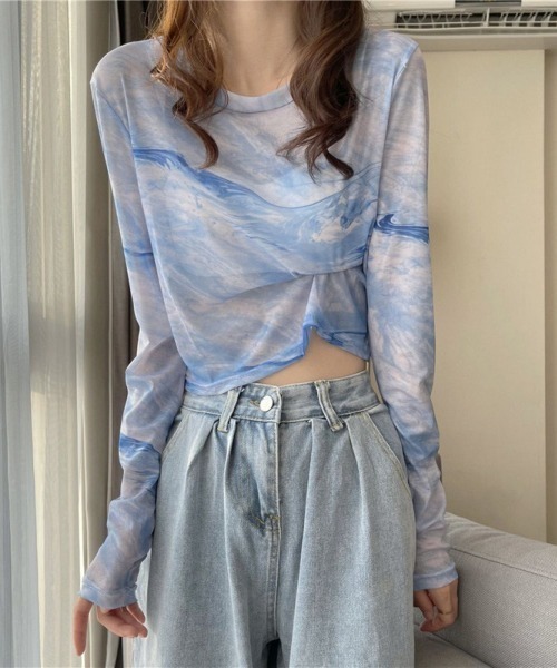 Lips(リップス)の「抜け感たっぷり!レイヤードで差がつくトレンドシアートップス(Tシャツ/カットソー・レディース・グレー/ブルー・FREE)」の8枚目の写真