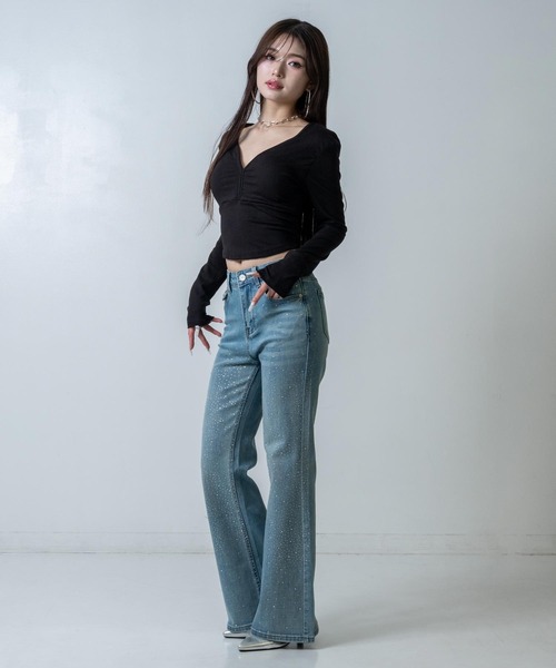 ANAP（アナップ）の「ラインストーンフレアデニム（デニムパンツ・レディース・ブルー・M/S）」の4枚目の写真