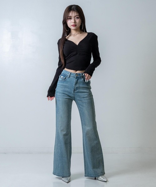 ANAP（アナップ）の「ラインストーンフレアデニム（デニムパンツ・レディース・ブルー・M/S）」の5枚目の写真