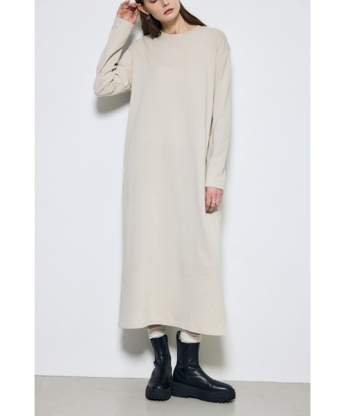 AZUL by moussy(アズールバイマウジー)の「【身長/骨格別着用画像あり】ロングスリーブストレートワンピース 秋服 冬服 春服 体系カバー(ワンピース・レディース・杢グレー/グレイッシュベージュ/ブラック・MEDIUM/SMALL)」の3枚目の写真