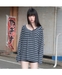 Stripe Button Long Sleeve [Black]