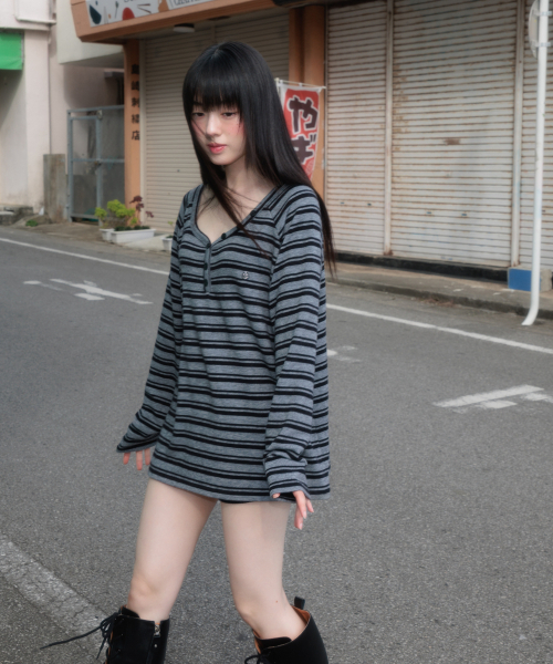 ROSEFRANTZ（ロゼフランツ）の「Stripe Button Long Sleeve [Black]（Tシャツ/カットソー・レディース・ブラック・OS）」の11枚目の写真