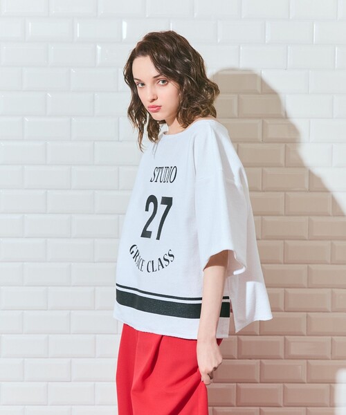 GRACE CLASS（グレースクラス）の「ナンバープリントループ裏毛トップ（Tシャツ/カットソー・レディース・ネイビー/ホワイト・36）」の4枚目の写真