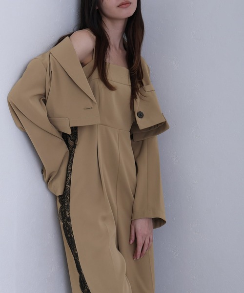 atlo(アトロ)の「オールインワン パンツドレス 結婚式 二次会&ワイドクロップド丈 ジャケット ドロップショルダーセレモニー フォーマル ロング丈 オケージョンドレス お呼ばれ 同窓会 成人式 (パンツドレス・レディース・グレイッシュベージュ/ベージュ/チャコール・M/L/S)」の7枚目の写真
