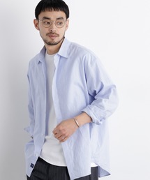 ナノユニバース　ブルー　半袖スキッパーシャツ　リネン100%　リネンシャツ クールマックス リネン スキッパー