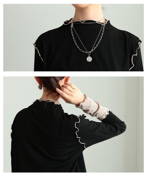 Sawa a la mode（サワアラモード）の「配色スリーブメロウパイピングカットソー（Tシャツ/カットソー・レディース・ブラック/ホワイト/グレー・FREE）」の7枚目の写真