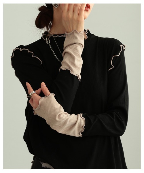 Sawa a la mode（サワアラモード）の「配色スリーブメロウパイピングカットソー（Tシャツ/カットソー・レディース・ブラック/ホワイト/グレー・FREE）」の9枚目の写真