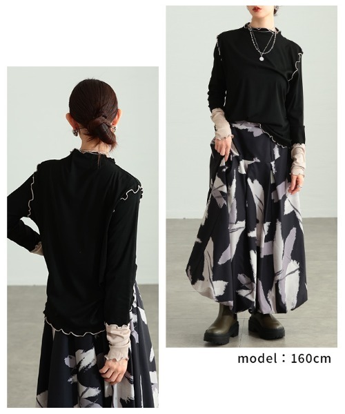 Sawa a la mode（サワアラモード）の「配色スリーブメロウパイピングカットソー（Tシャツ/カットソー・レディース・ブラック/ホワイト/グレー・FREE）」の10枚目の写真