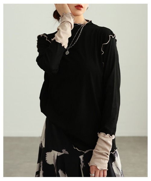 Sawa a la mode（サワアラモード）の「配色スリーブメロウパイピングカットソー（Tシャツ/カットソー・レディース・ブラック/ホワイト/グレー・FREE）」の11枚目の写真