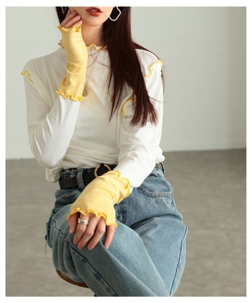 Sawa a la mode（サワアラモード）の「配色スリーブメロウパイピングカットソー（Tシャツ/カットソー・レディース・ブラック/ホワイト/グレー・FREE）」の12枚目の写真