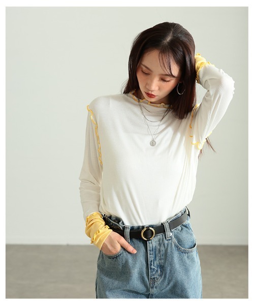 Sawa a la mode（サワアラモード）の「配色スリーブメロウパイピングカットソー（Tシャツ/カットソー・レディース・ブラック/ホワイト/グレー・FREE）」の13枚目の写真