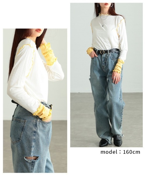 Sawa a la mode（サワアラモード）の「配色スリーブメロウパイピングカットソー（Tシャツ/カットソー・レディース・ブラック/ホワイト/グレー・FREE）」の15枚目の写真