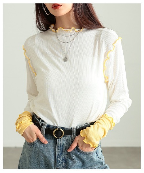 Sawa a la mode（サワアラモード）の「配色スリーブメロウパイピングカットソー（Tシャツ/カットソー・レディース・ブラック/ホワイト/グレー・FREE）」の16枚目の写真