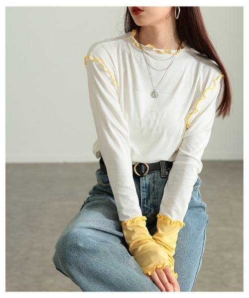 Sawa a la mode（サワアラモード）の「配色スリーブメロウパイピングカットソー（Tシャツ/カットソー・レディース・ブラック/ホワイト/グレー・FREE）」の18枚目の写真