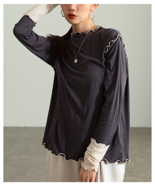 Sawa a la mode（サワアラモード）の「配色スリーブメロウパイピングカットソー（Tシャツ/カットソー・レディース・ブラック/ホワイト/グレー・FREE）」の19枚目の写真