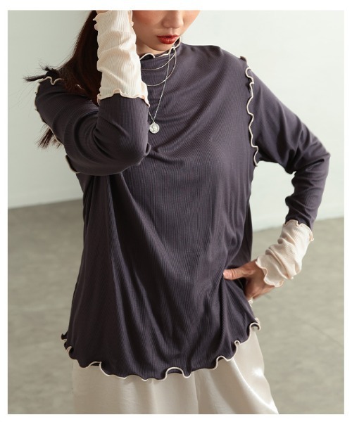 Sawa a la mode（サワアラモード）の「配色スリーブメロウパイピングカットソー（Tシャツ/カットソー・レディース・ブラック/ホワイト/グレー・FREE）」の21枚目の写真