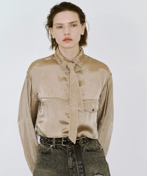JOSE MOON(ジョゼムーン)の「FIBRIL SHORT SHIRT/フィブリルショートシャツ(シャツ/ブラウス・レディース・ベージュ/グレー・FREE)」の1枚目の写真