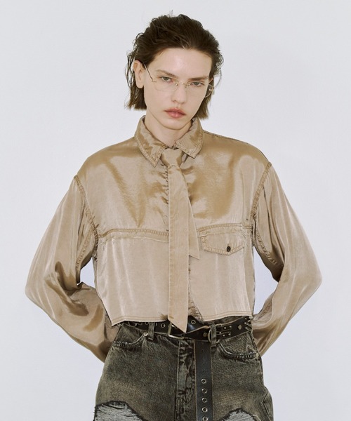 JOSE MOON(ジョゼムーン)の「FIBRIL SHORT SHIRT/フィブリルショートシャツ(シャツ/ブラウス・レディース・ベージュ/グレー・FREE)」の3枚目の写真