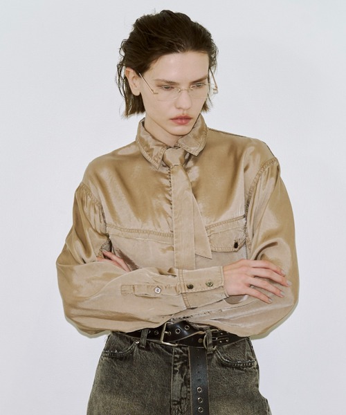 JOSE MOON(ジョゼムーン)の「FIBRIL SHORT SHIRT/フィブリルショートシャツ(シャツ/ブラウス・レディース・ベージュ/グレー・FREE)」の5枚目の写真