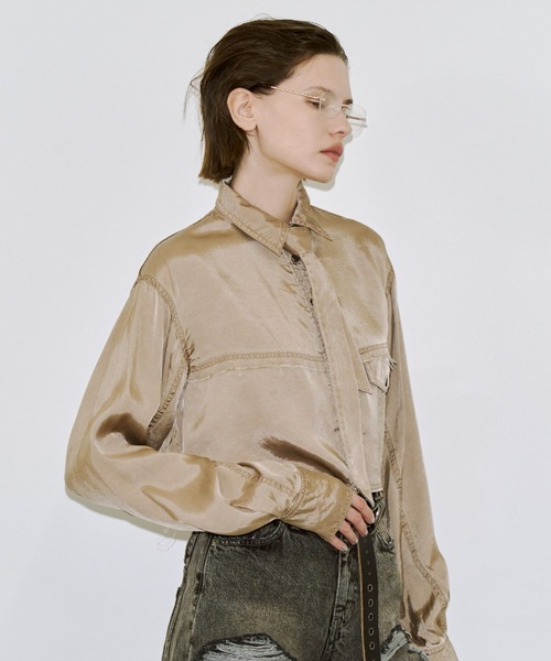 JOSE MOON(ジョゼムーン)の「FIBRIL SHORT SHIRT/フィブリルショートシャツ(シャツ/ブラウス・レディース・ベージュ/グレー・FREE)」の6枚目の写真