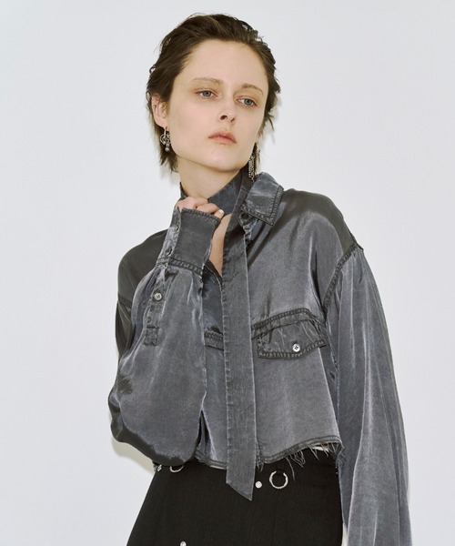 JOSE MOON(ジョゼムーン)の「FIBRIL SHORT SHIRT/フィブリルショートシャツ(シャツ/ブラウス・レディース・ベージュ/グレー・FREE)」の14枚目の写真
