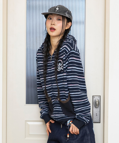 RuNaKi'Hu'（ルナキフ）の「WXJ047 ハルアト アプリケ ストライプ フードパーカー (NAVY)（パーカー・レディース・その他・1/2）」の2枚目の写真