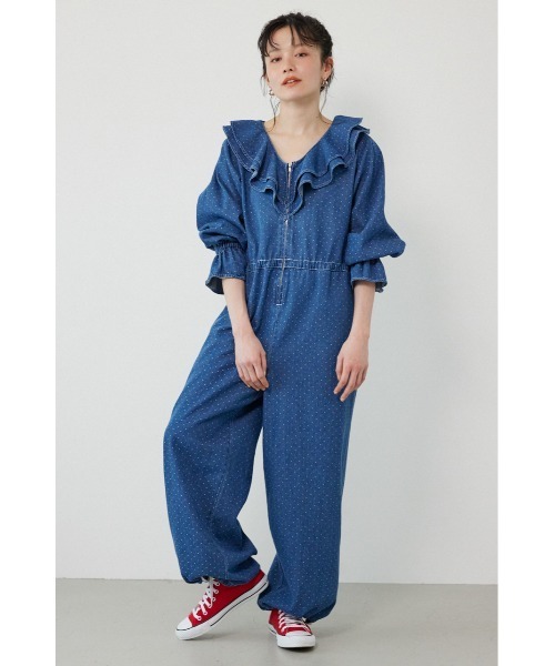 RODEO CROWNS WIDE BOWL（ロデオクラウンズワイドボウル）の「フリルデニムオールインワン（つなぎ/オールインワン・レディース・ブラック/ブルー系その他・FREE）」の12枚目の写真